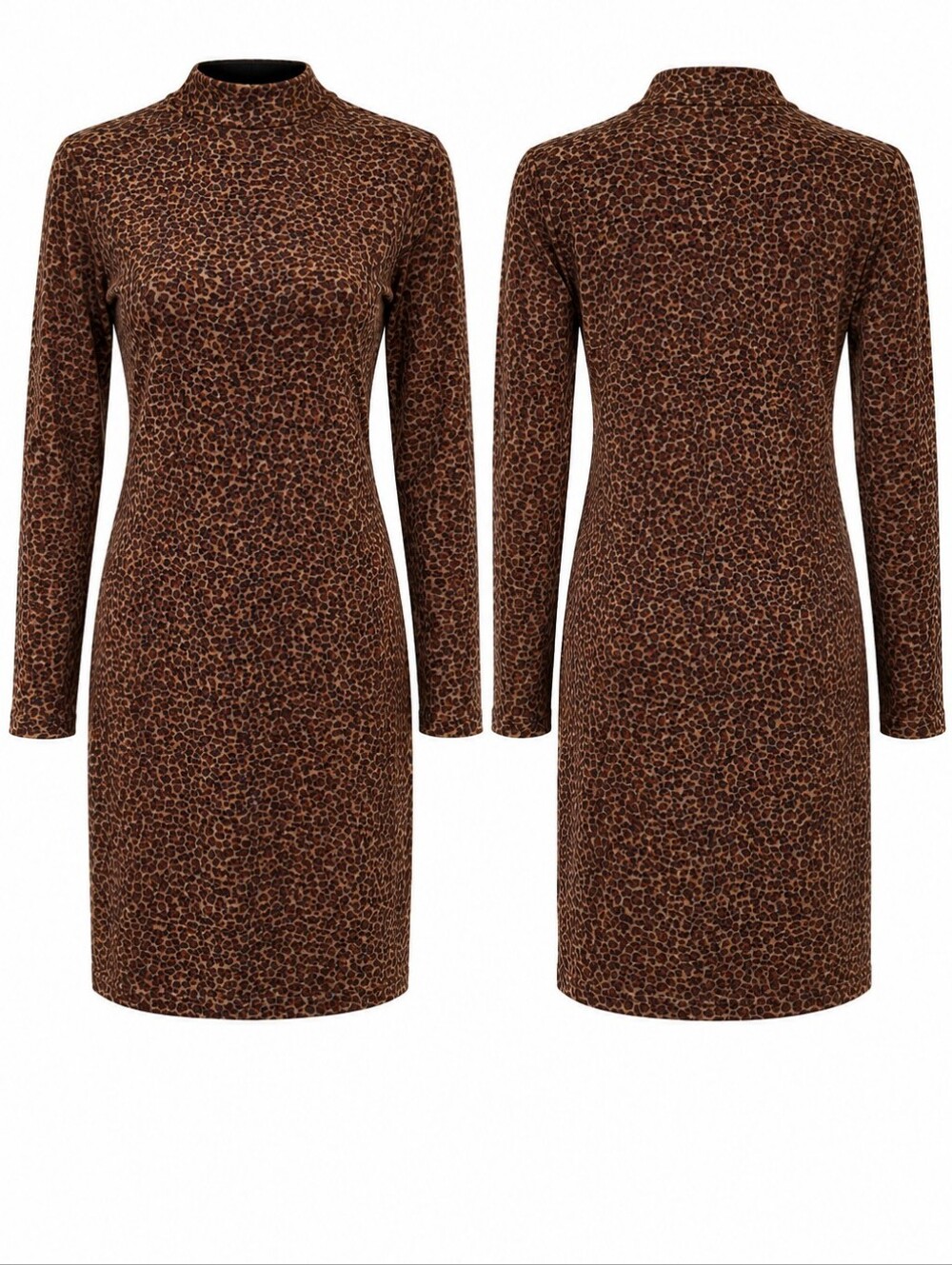 Leopard Print Long Sleeve Women's Dress in Brown and Black